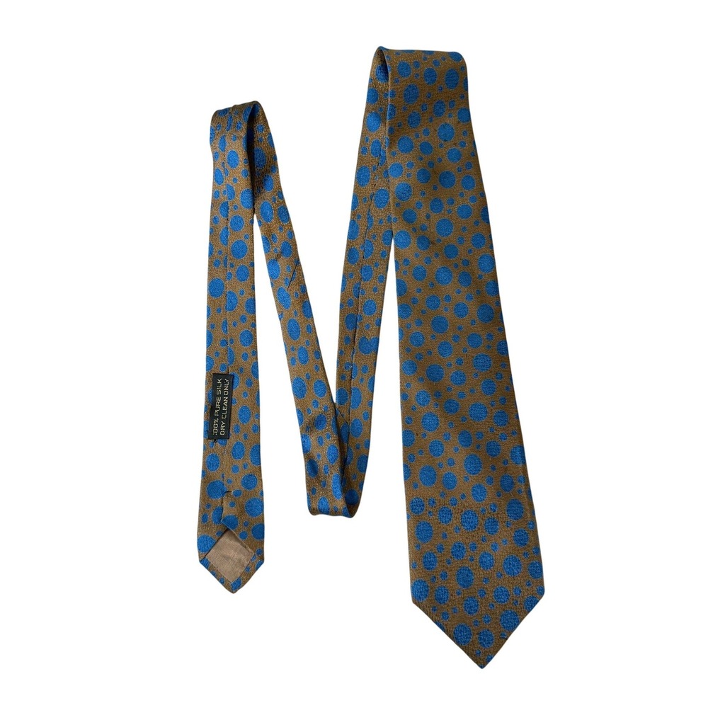 Giorgio Armani Cravatte VTG Men Brown Blue Polka Dot Silk Tie Made in Italy